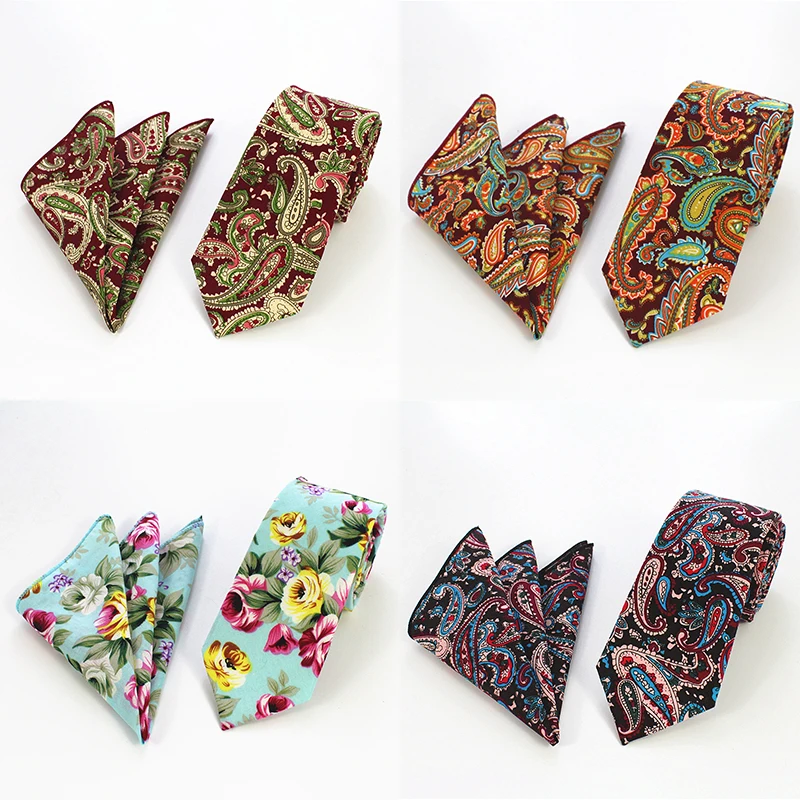 Мужской фиолетовый галстук RBOCOTT тонкий хлопковый и платок 6 см аксессуар для