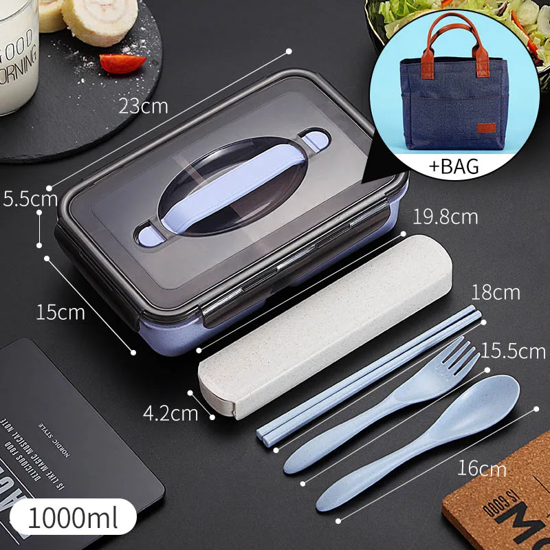 Blue Bag Tableware VandHome, японский детский Ланч-бокс, микроволновая печь, Bento box с отделениями, портативный, пшеничная солома, Bento, Ланч-бокс, контейнер для еды - Цвет: Blue Bag Tableware