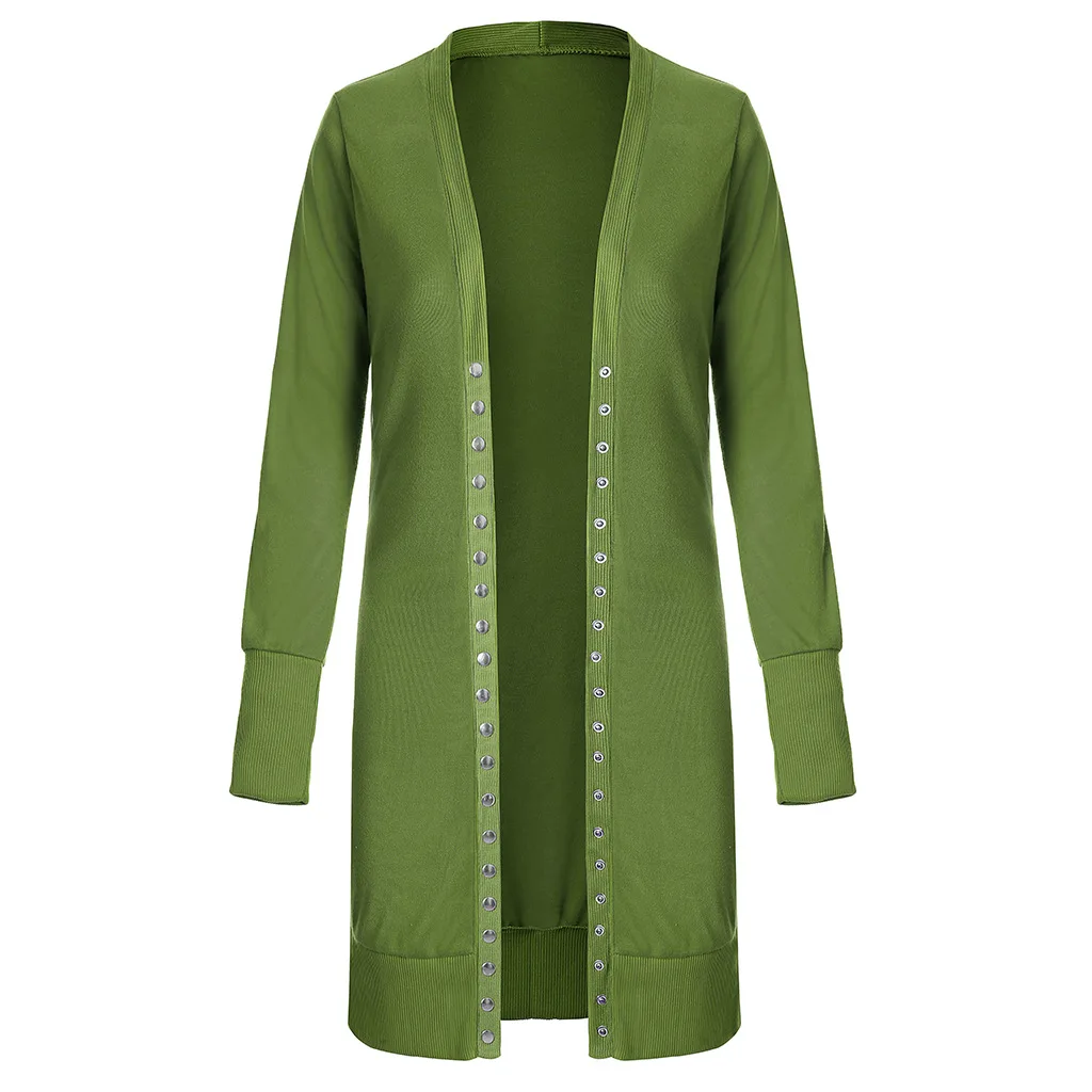 

Fashion Ladies Long Sleeve Button Cardigan Medium Long Outwear Jacket