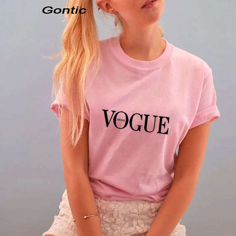 Женская футболка vogue Сеул принт хлопок с круглым вырезом Топы летний топ женские