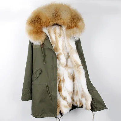 12 OFTBUY пальто с натуральным мехом, зимняя куртка, Женское пальто, воротник из натурального меха енота, длинная парка с подкладкой из кроличьего меха, уличная одежда, новинка - Цвет: 12