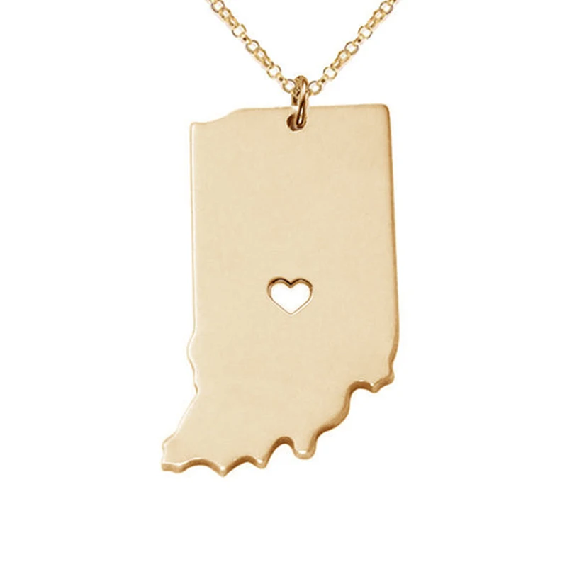 Unite States America Indiana State Map Necklaces Gold Silver Color Pendant Chain For Women Men | Украшения и аксессуары
