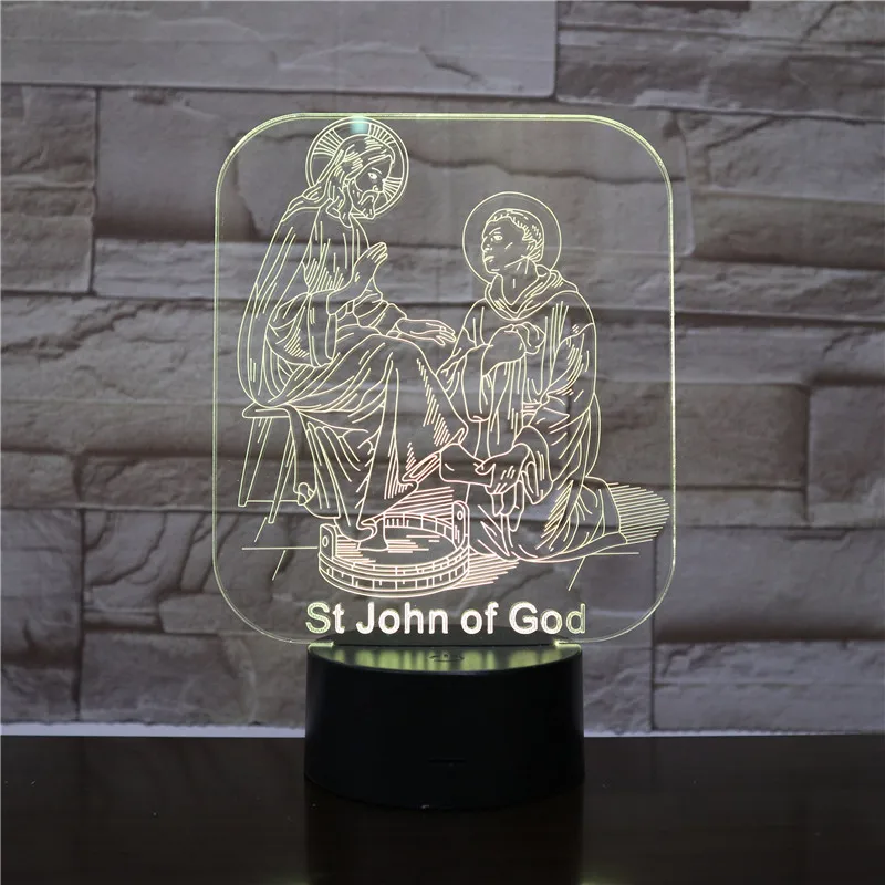 Сент-Джон Бог 3D акриловый светодиодный Ночные огни Иллюзия Home Decor оптические