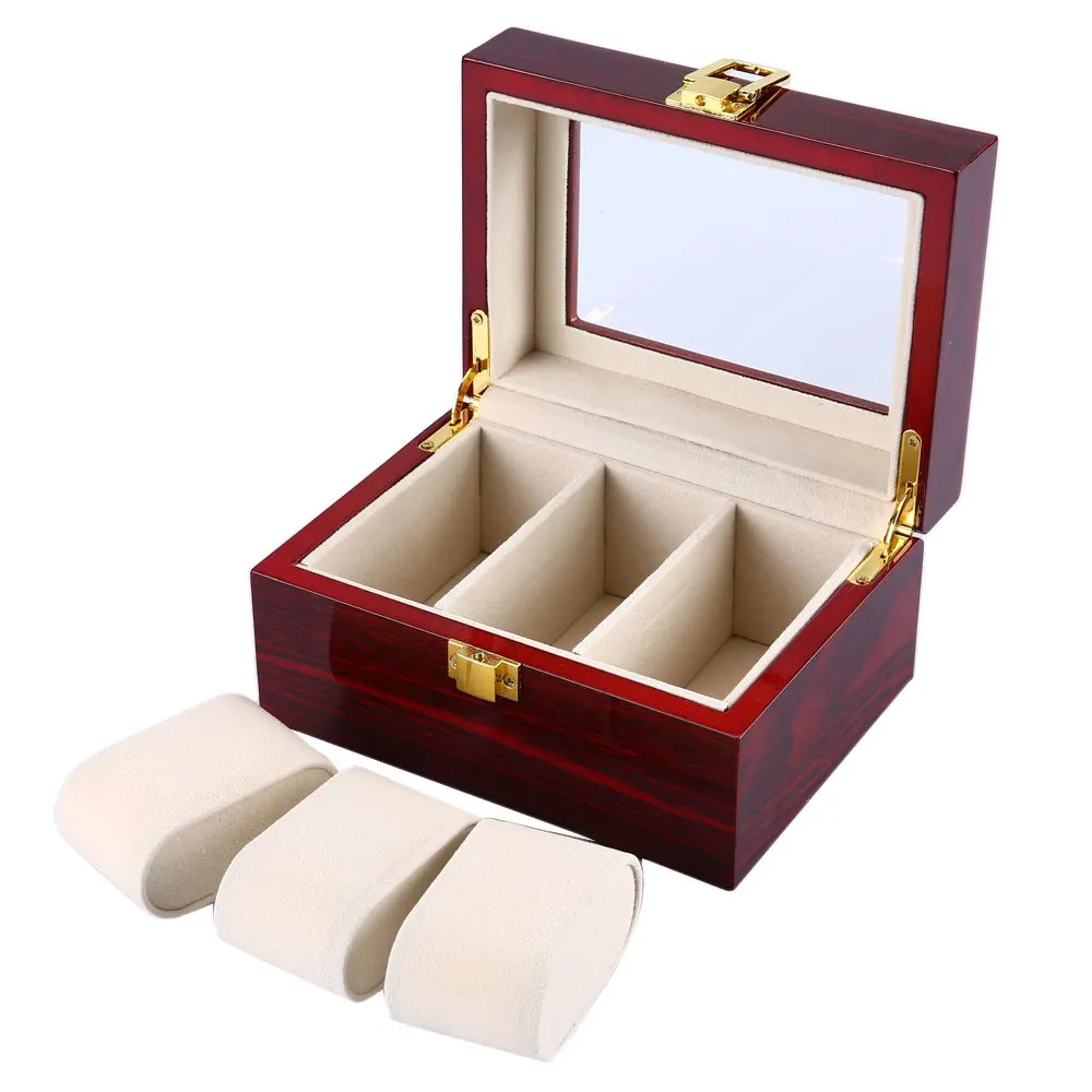 Высококачественная 3 сетки деревянная коробка для часов откидывающаяся