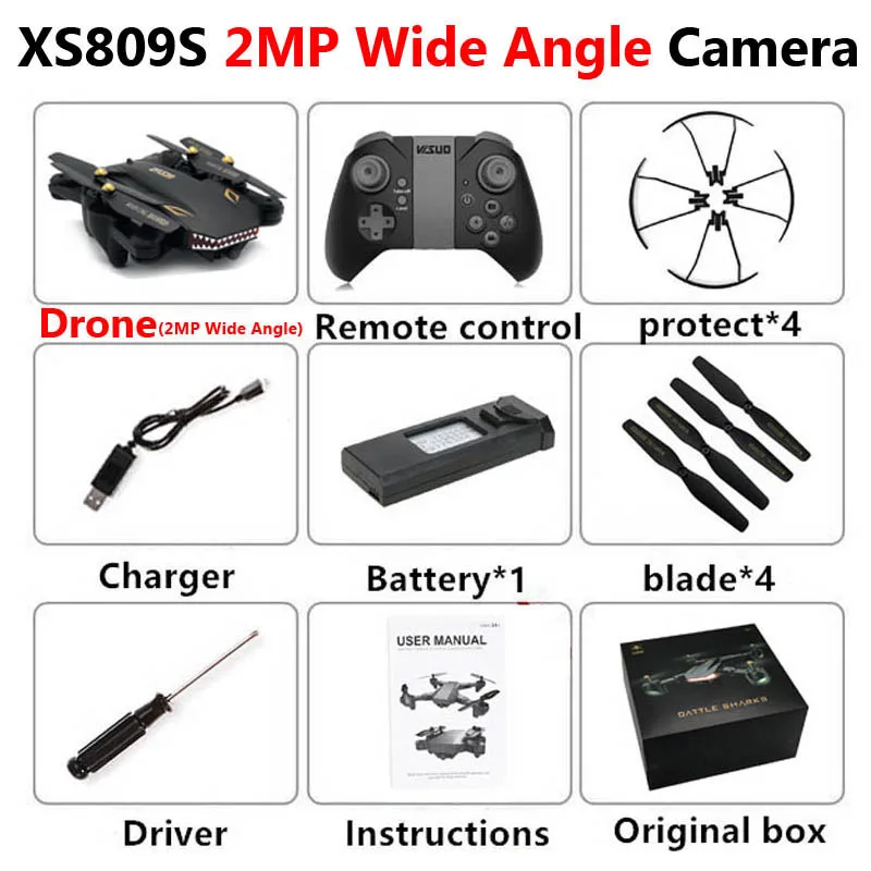 Wide Angle 2MP 1B B VISUO XS809S Профессиональный складной Дрон с камерой 2MP HD WiFi FPV селфи широкоугольный Радиоуправляемый квадрокоптер Вертолет игрушка для мальчика VS XS816 - Цвет: Wide Angle 2MP 1B B