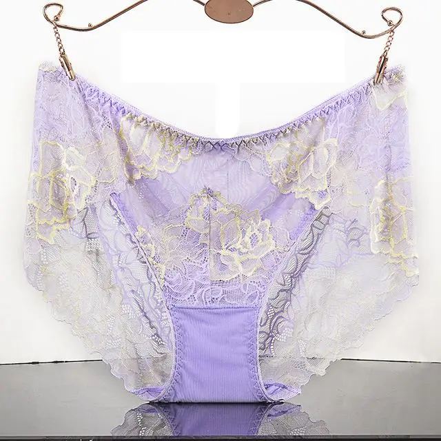Лаванда ropa interior femenina женское нижнее бельё размера плюс 5XL сексуальное высококачественное роскошное кружевное нижнее белье с цветами женские трусики - Цвет: Лаванда