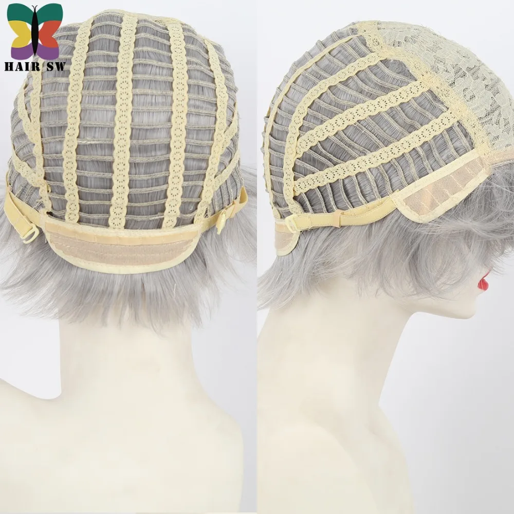 Короткий прямой серый парик из синтетических волос SW Стрижка классика полный для