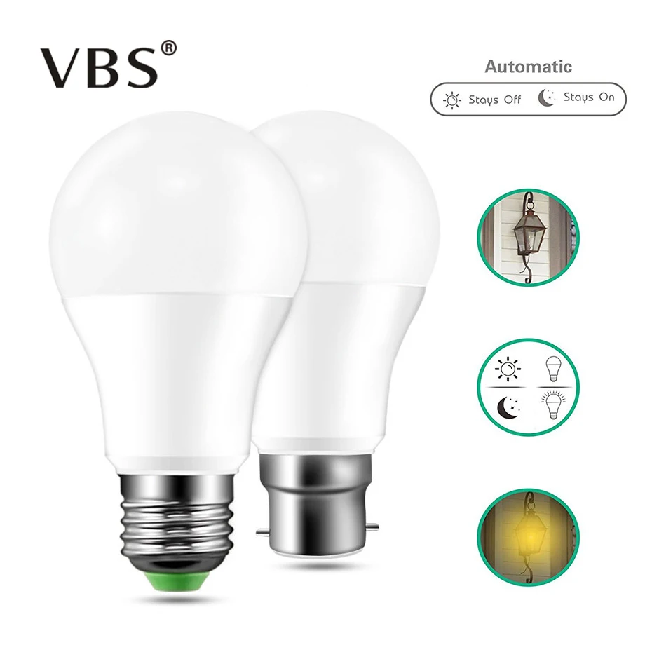 Светодиодный Сенсор Лампа 220V 110V заката до рассвета светильник лампочка E27 B22 IP44