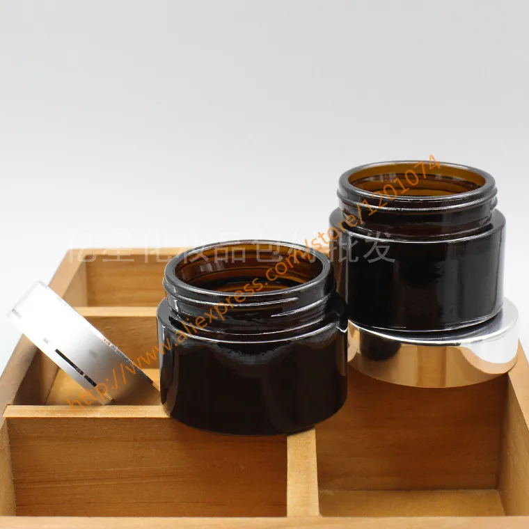 50 г коричневый/янтарный Стекло банка для крема с блестящей