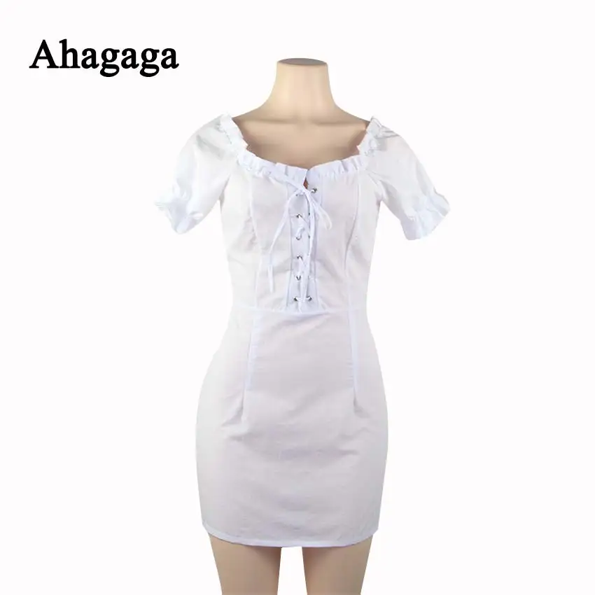 Ahagaga 2019 летнее платье женское модное однотонное белое черное обычное сексуальное
