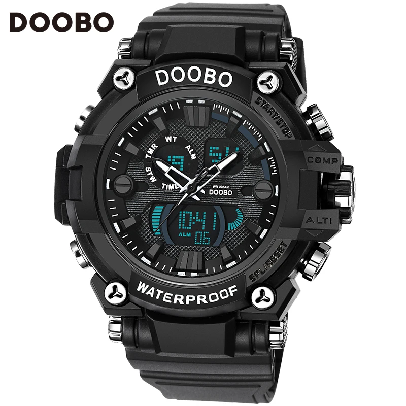 2017 Мужские кварцевые цифровые часы мужские спортивные Relogio Masculino DOOBO S Shock Relojes LED
