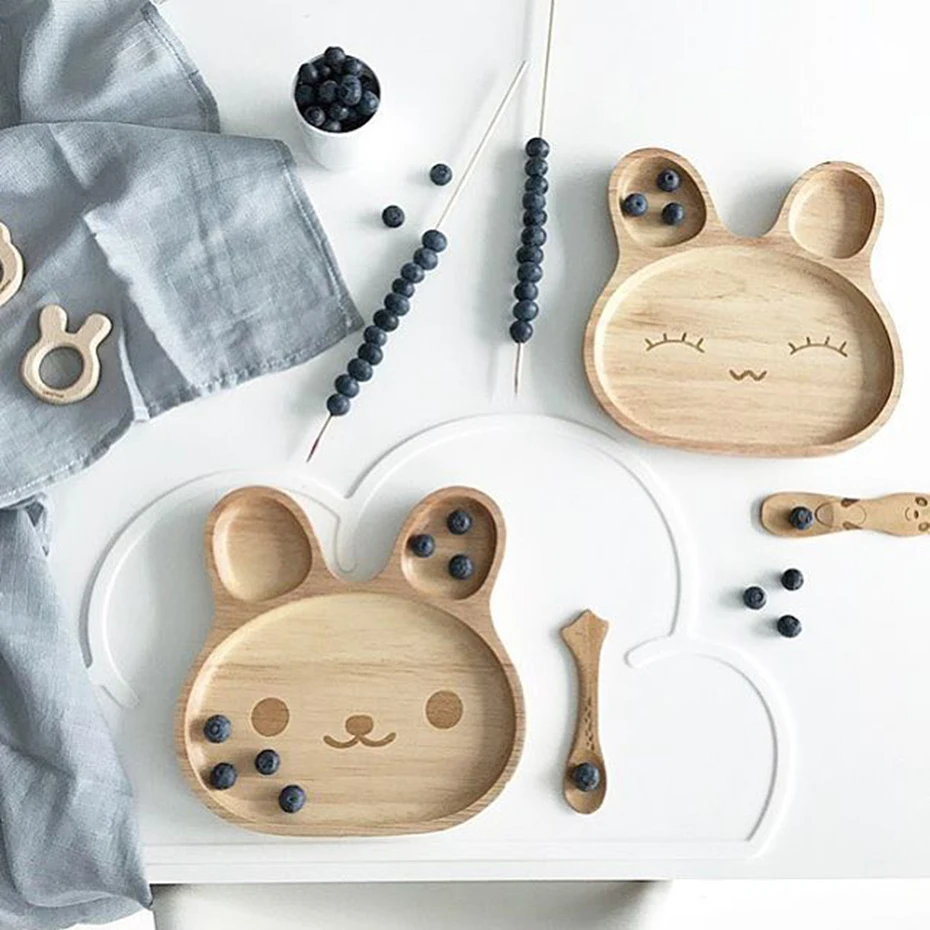 Детская тарелка из бамбука с мультяшным Кроликом 1 шт. детская посуда пищевые