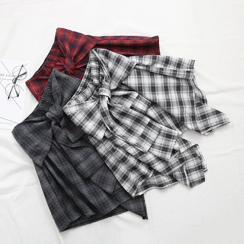 2018 летние Повседневное юбки в клетку с бантом Высокая талия по колено Юбки Модная