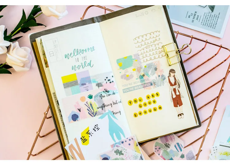 60 шт./пакет Винтаж литерным геометрическим проектом Васи украшение бумажная наклейка посылка DIY дневник декоративные наклейки альбом для скрапбукинга