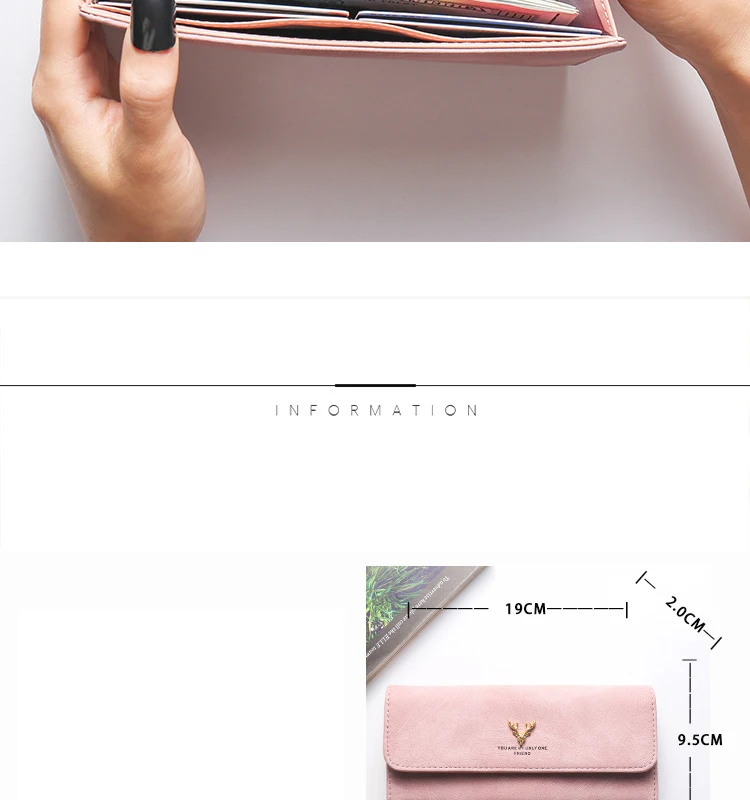 Women's Wallet Korean Version Stylish Frosted Clutch Bag Long Deer Head Zipper Buckle Wallet
