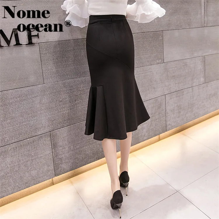 Sexy Mermaid Ruffle Midi Skirts for Women 2019 Summer Slit Office Lady Female Skirt Black S-XXL Plus Size OL M19032102 | Женская одежда