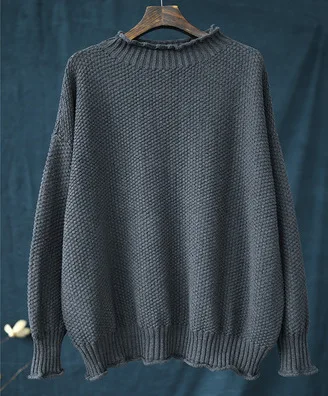 Dark gray Johnature, Женский пуловер, свитера, 5 цветов, вязанный хлопок, осень, новинка, водолазка с длинным рукавом, повседневная женская одежда, свитера - Цвет: Dark gray