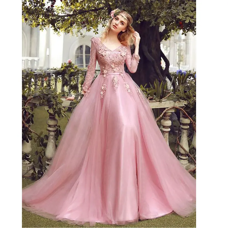 Румяна Розовый Вечерние Платья 2017 vestido де феста V-образным Вырезом Выпускного