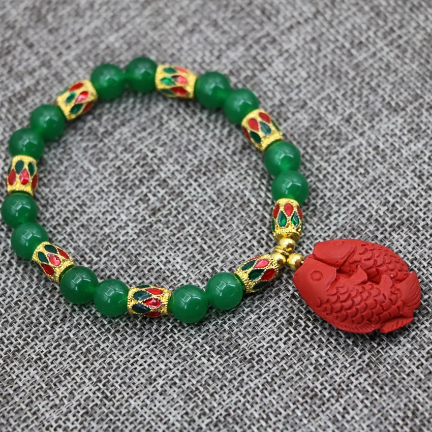 Натуральный 8 мм зеленый нефрит камнем Халцедон Круглый бисер браслет золото