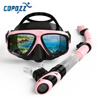 copozz new professional scuba diving mask snorkel anti fog goggles glasses tube set men women silicone swimming pool equipment