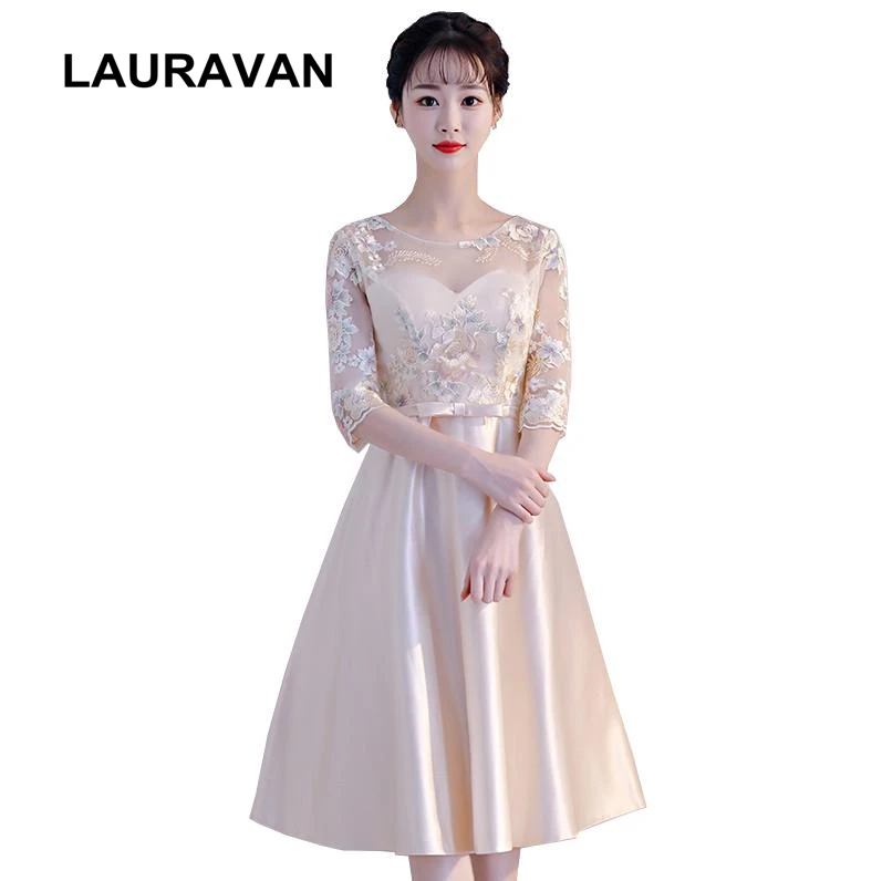 Robe de soiree/милое недорогое короткое Кружевное чайное платье цвета шампанского для