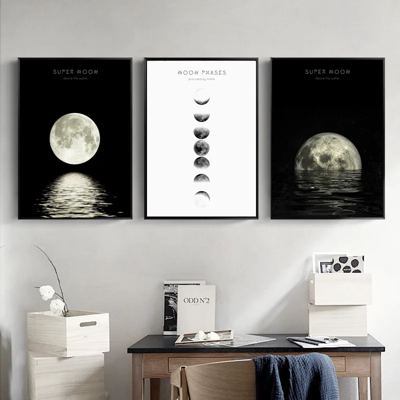 Минималистичная черно белая луна la lune холст картина плакат настенные