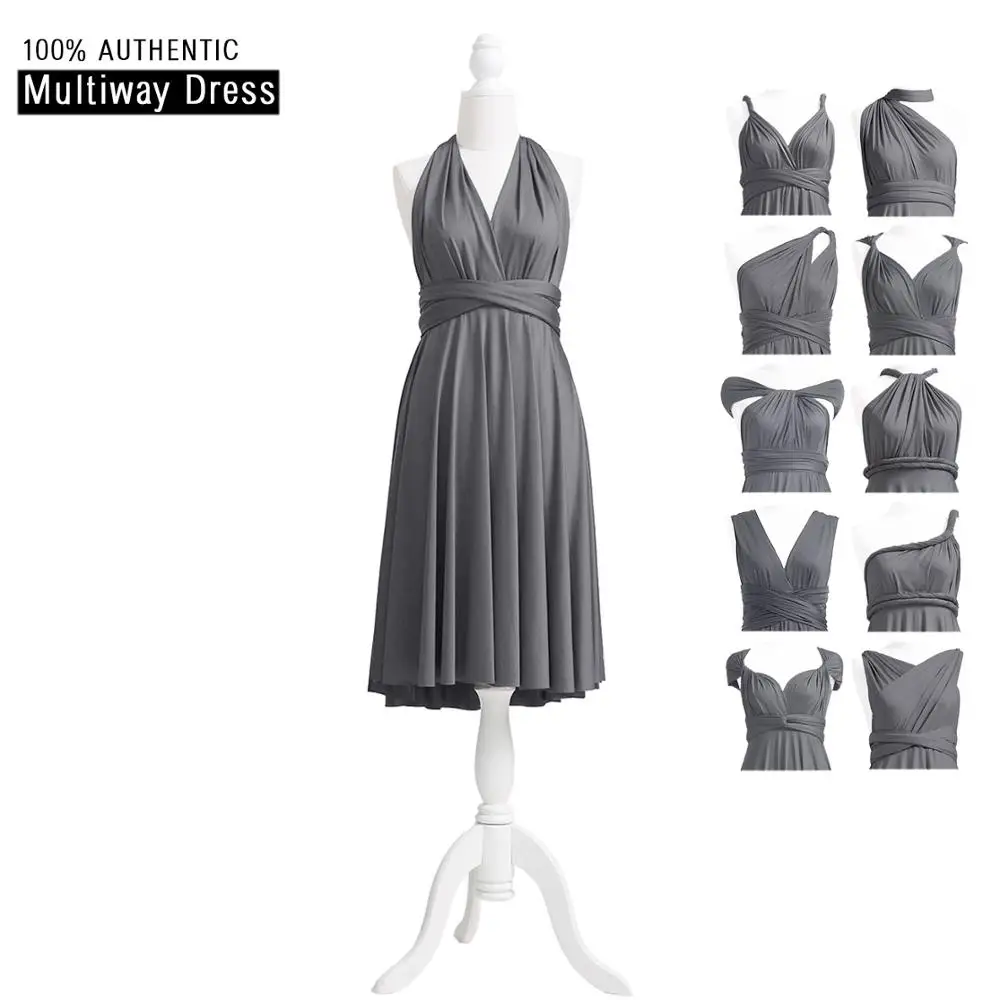 Charcoal Grey Серо-коричневые платье подружки невесты Бесконечность короткое платье; синий мульти способ по колено платье трансформер Обёрточная бумага платье с v-образным вырезом Стиль - Цвет: Charcoal Grey