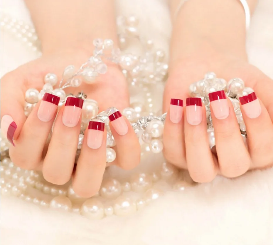 Новые женские ногти красные матовые накладные металлические золотые