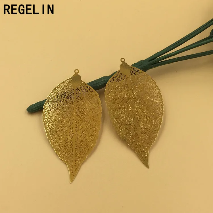 gold REGELIN 6 цветов Большой Подвески в форме листьев Винтаж металлический лист ювелирных изделий для DIY Мода цепочки и ожерелья для женщин Jewelry интимные аксессуары - Окраска металла: gold