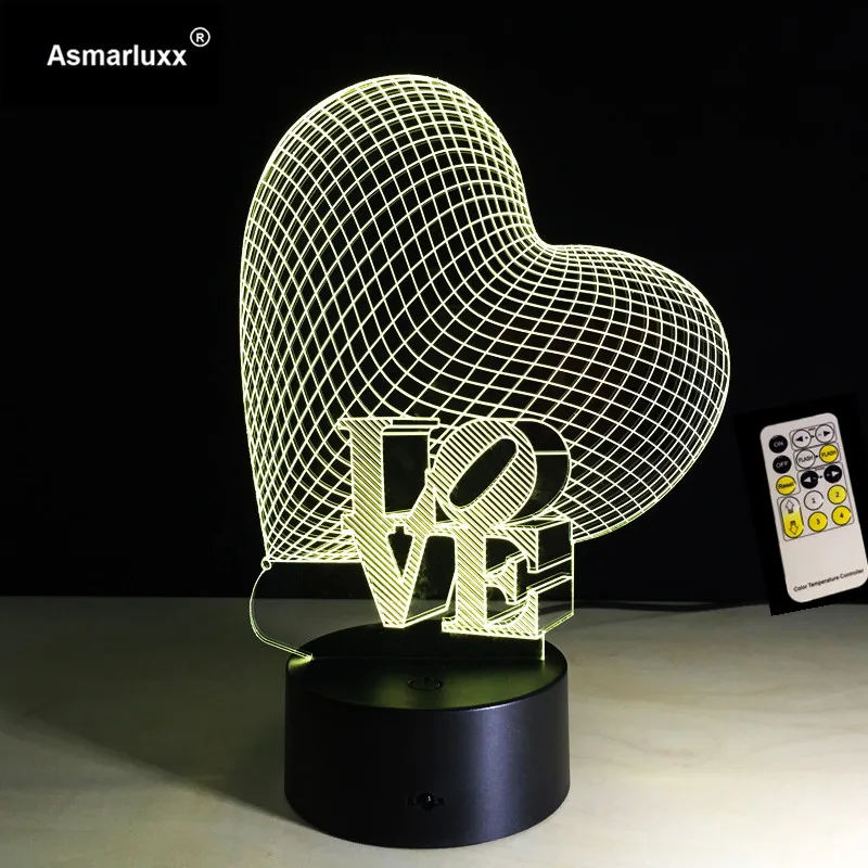Любящее сердце 3D светодиодный светильник ночник сенсорный пульт дистанционного