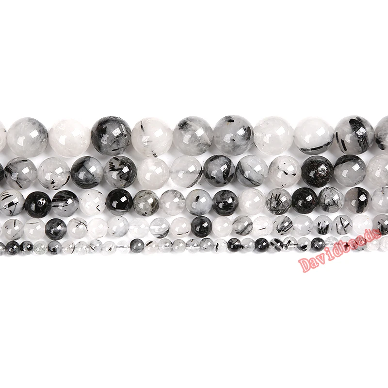 Fctory Price Natural Stone Smooth Black Rutilated Quartz Loose Beads 16&quot Strand 6 8 10 12 MM Pick Size For Jewelry Making | Украшения и