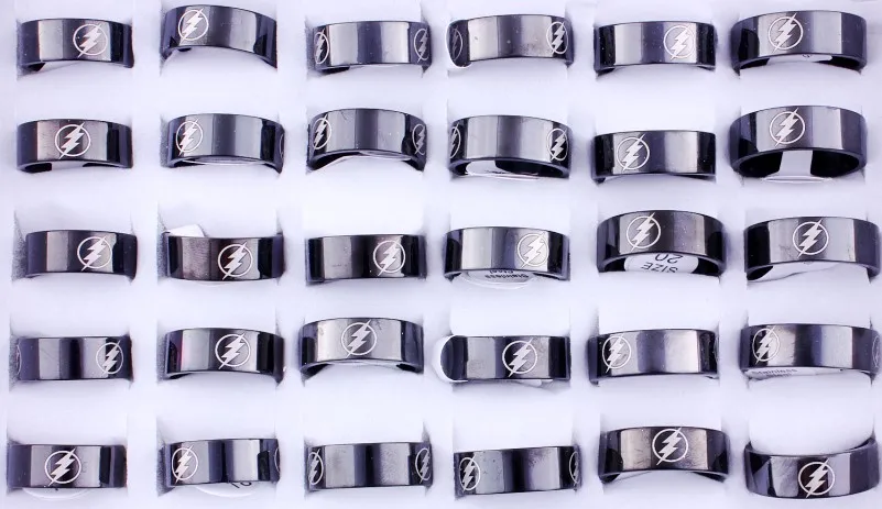 Оптовая продажа крупные партии 5 шт. 8 мм Raiden дизайн черное кольцо из нержавеющей