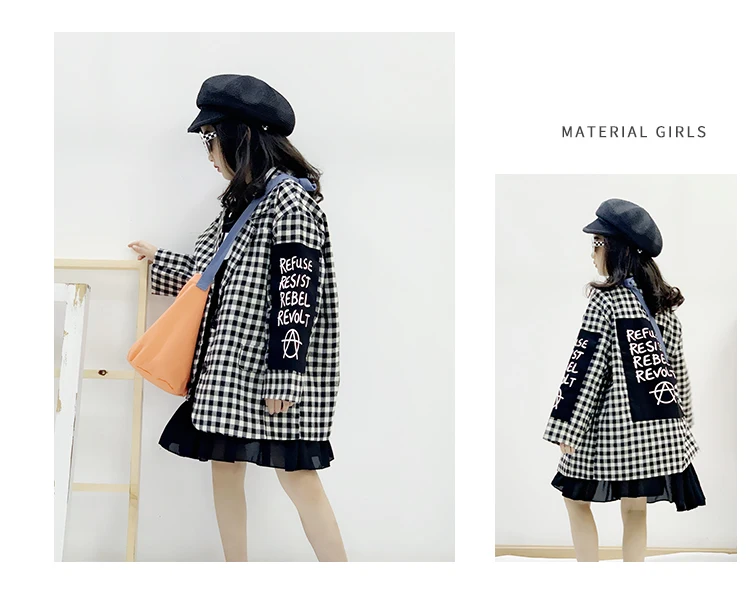 Baby girls plaid blazer coats spring autumn new Patch letter outerwear tops for children clothes teenage jackets ws904