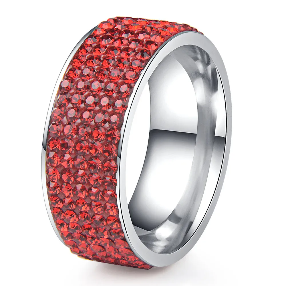 Red Chanfar, 5 рядов, Кристальное кольцо из нержавеющей стали, женское, для элегантного, полный палец, любовь, обручальные кольца, ювелирные изделия для мужчин - Цвет основного камня: Red