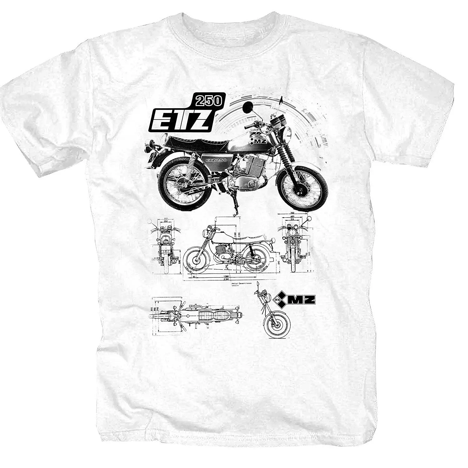 Tees Male Harajuku Top Fitness Brand Clothing T-Shirt Shirt MZ ETZ 250 DDR Kult Fun Motorrad Biker MC Ostalgie Zone Tee Shirt