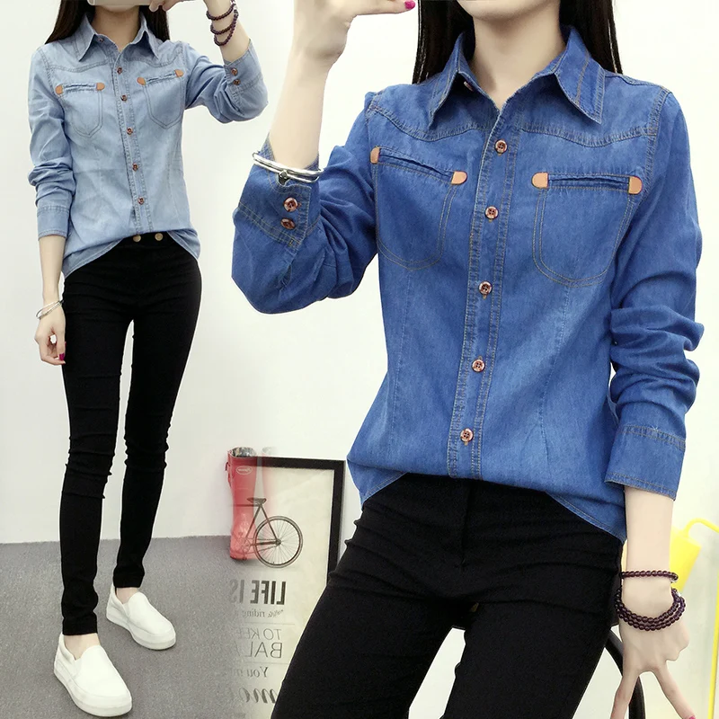 Однобортные винтажные джинсовые рубашки с длинным рукавом для женщин 2020 Новое