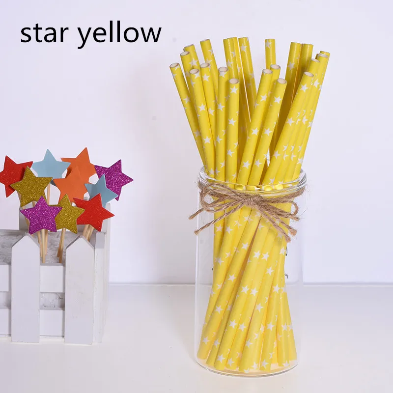 star yellow 25 шт. Топпер для торта Зеленые Бамбуковые бумажные соломинки для детей с днем рождения свадебные декоративные вечерние тропические принадлежности соломинки для питья - Цвет: star yellow