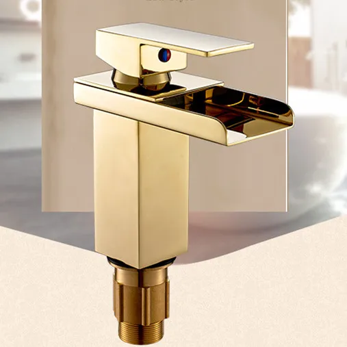 

Free shipping Newly golden bathroom basin faucet with single handle gold bathroom waterfall faucet and hot cold waterfall tap