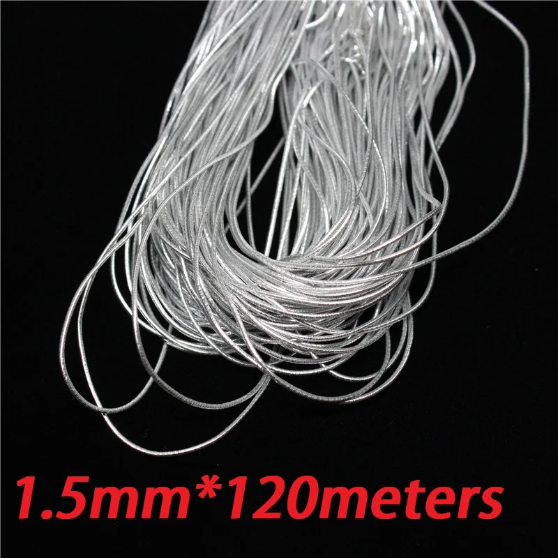 Cuerda elástica de plata de 1,5mm, cuerda redonda trenzada de 120 metros por rollo, cuerdas DIY para joyería