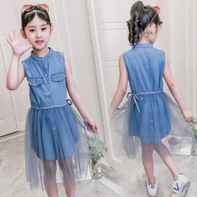 Big Girl Denim Jeans Prom Blouse Dresses For Cocktail Mesh Party Princess Tulle Dress Age 5 6 7 8 9 11 13 14 Years Old | Детская одежда