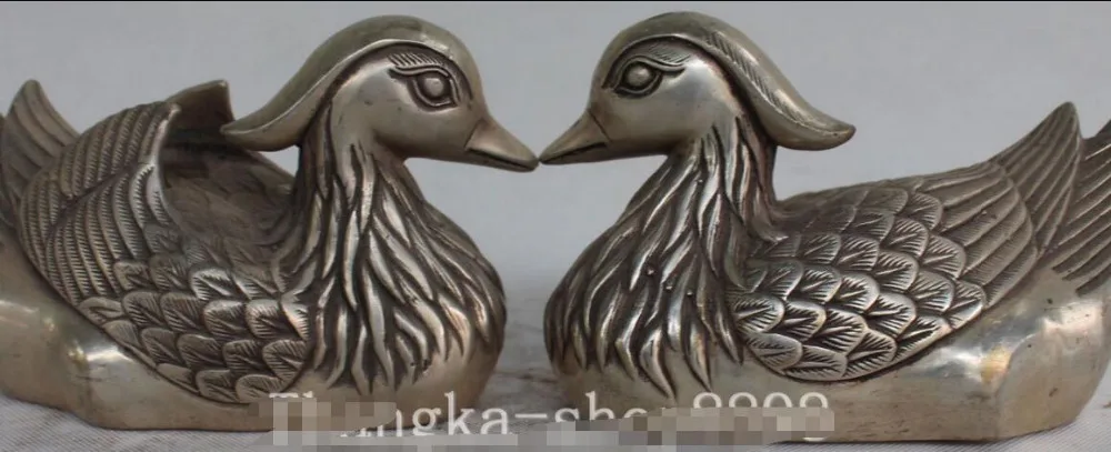 Китайская фэн-шуй серебряная резьба МАНДАРИНКА утка экс галерея пара статуй | Дом