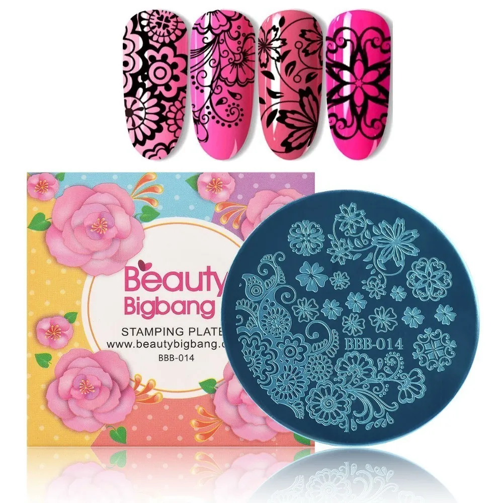 BeautyBigBang круглые пластины шаблоны для стемпинга ногтей Цветочная Геометрическая