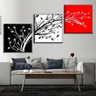 Картина на холсте, черная, белая, красная, 3 панели, цветная ветка дерева, фотография, современное искусство, живое настенное украшение, Модульная картина, плакат