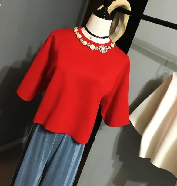 

quality new spring small sweet solid color bead round neck knitting tops coat fashion sweater White | black