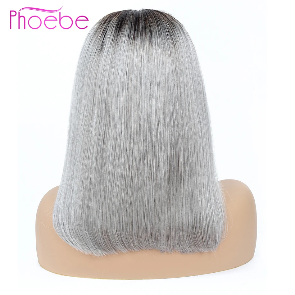 Phoebe 13*4 синтетический фронтальный парик с Омбре 1b серый короткие человеческие