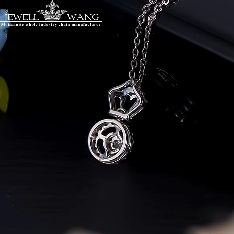 

JEWELLWANG 2 Carat Effect Diamond Pendants For Wome Romantic Crown Style Light Luxury Certified 18K White Gold Real Fine Gifts
