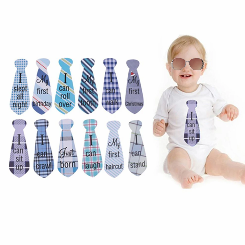 12 шт Детские ежемесячные наклейки на галстуки бабочки живот галстук