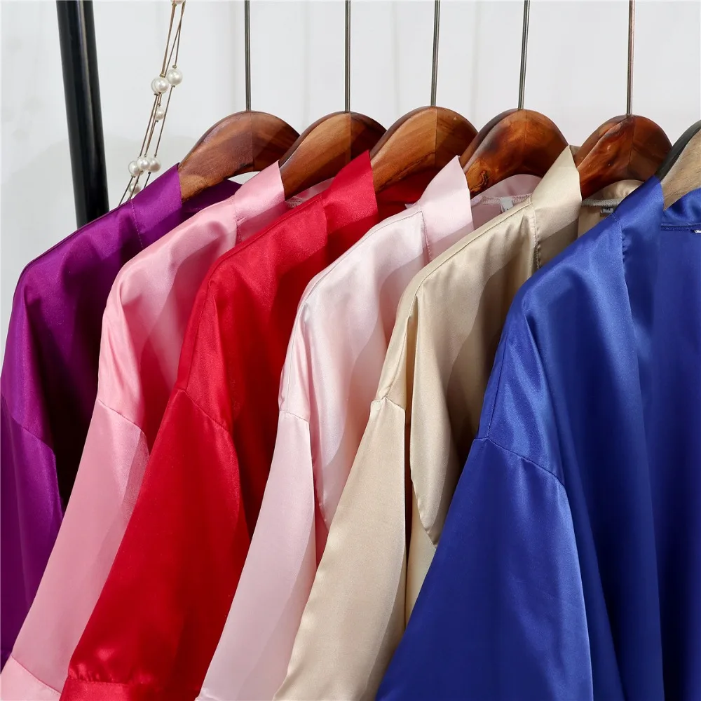 Шелковый Свадебный Атласный халат невесты банный с коротким рукавом кимоно