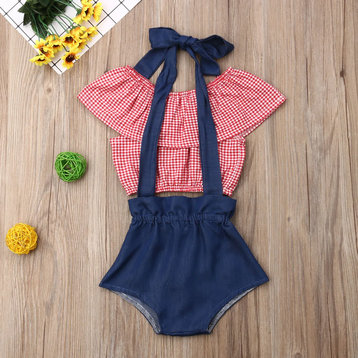 Летние клетчатые Короткие топы для новорожденных девочек 0 24 месяцев джинсовые