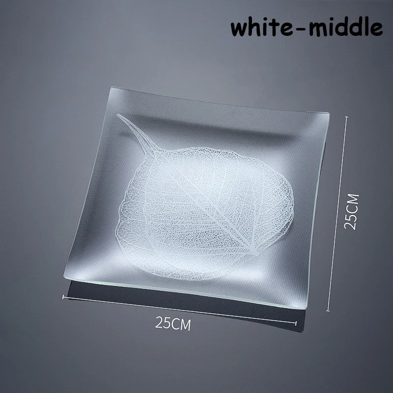 White leaf Закаленное стекло стейк фрукты тарелка Microwavable стекло десерт торт блюдо в стиле вестерн Ресторан Еда поднос бытовой для завтрака - Цвет: White leaf